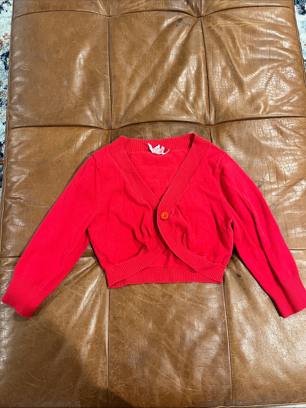 Girls Cropped Red Knit Cardigan with Single Button